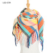 Yarn Stripe Grid Polyester Long Fringed Bristles Square Scarf Women Men's Bib Shawl