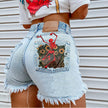 Women Printed Spring Summer Denim Shorts