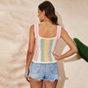 Summer Tops Beach Multi-color Splicing Striped Sweater Fashion Lace Camisole Vest Women