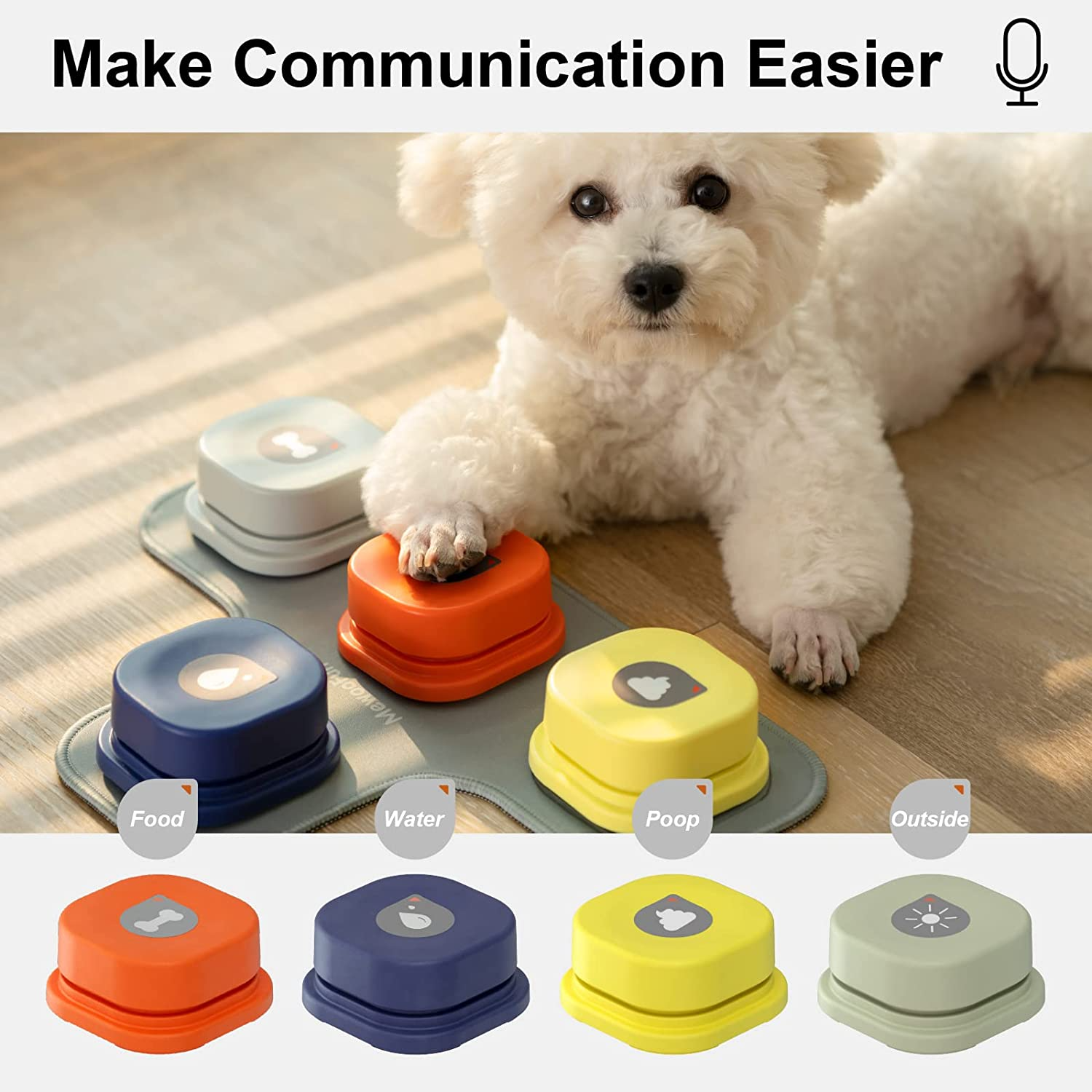 MEWOOFUN Dog Button Record Talking Pet Communication Vocal Training Interactive Toy Bell Ringer With Pad And Sticker Easy To Use