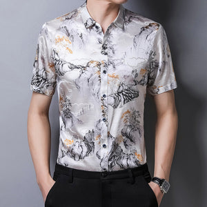 Silk Satin Shirt Short Sleeve