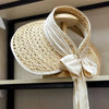 Women's Retro Ribbon Bowknot Sun Protection Visor Beach Straw Hat