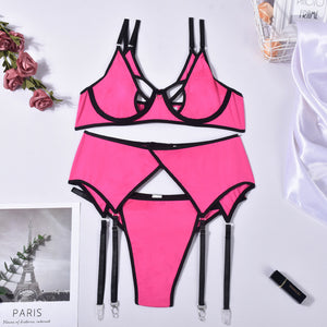 Mesh Panel Contrast Fit Underwear Three Piece Set