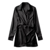 Women's Lapel Silk Satin Long Sleeve Short Dress