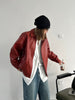 Short Loose Red Pu Coat For Women