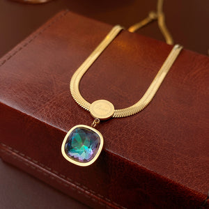 Colorful Zircon Geometric Square Necklace