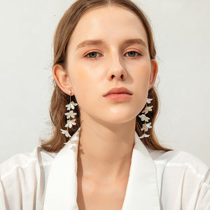 Women's Exaggerated Tassel White Flower Long Earrings