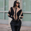 Mesh Perspective Stitching Long-sleeved Finger Sleeve Bodysuit