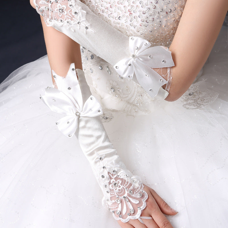 Bridal Gloves Wedding Hook Finger Flower Bow Lace Hollow Sleeves