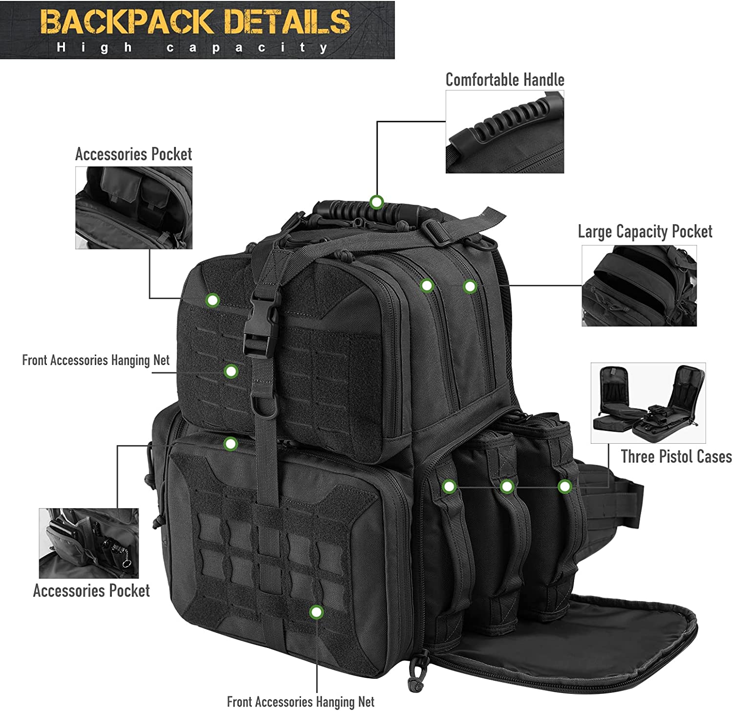 Tactical Range Backpack Bag 3 Pistol Carrying Case