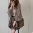 Elegant V-neck Knitted Cardigan Sweater Suit For Women