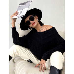 Coarse Twist Knit Sweater V-neck Sweater Women