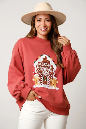 Women's Fashion Crew Neck Casual Loose Christmas Sequined Sweater