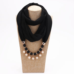 Pearl Chiffon Necklace Scarf Bib Sunscreen Women