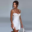 Women's Clothing Summer New V-neck Lace Trim Self-tie Slit Sheath Hot Girl Dress