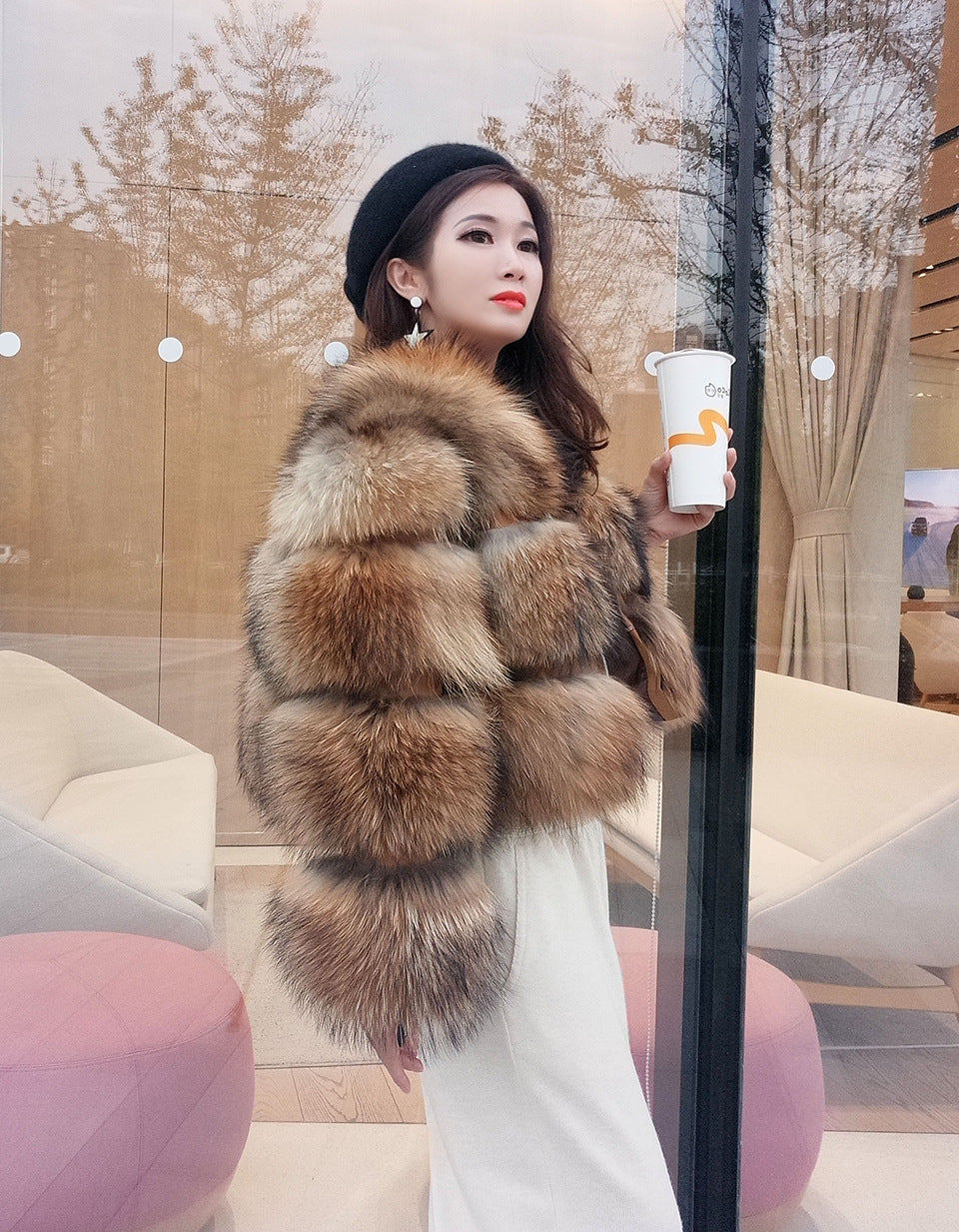 New Fur Coat Thickened Fox Fur Stitching Coat