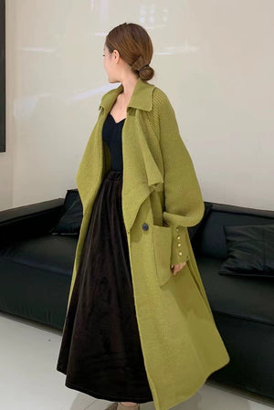 New Elegant Belt Knitted Trench Coat For Women