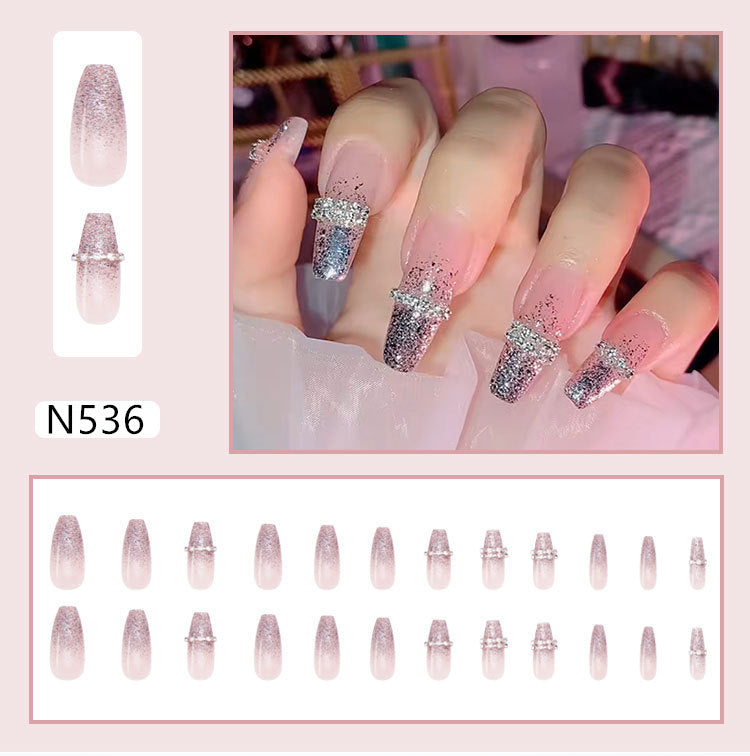 French Sparkling Diamond Wear Fake Nail Set