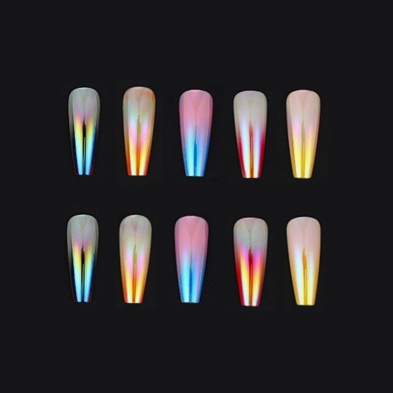 Girl's 24-piece Bagged Long Ballet Nail Dazzling Aurora Two-tone Gradient Wear Nail Polish Fake Nail Tip