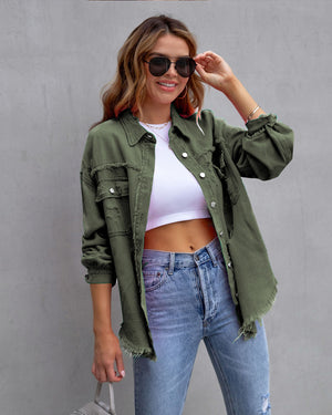 Fashion Ripped Shirt Jacket Female Casual Tops Womens Clothing