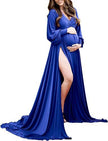 Women's Mercerized Cotton Maternity V-neck Trailing Expandable Dress Long Dress