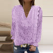 Solid Color Pullover Lace Mesh Crochet Casual Long Sleeve T-shirt