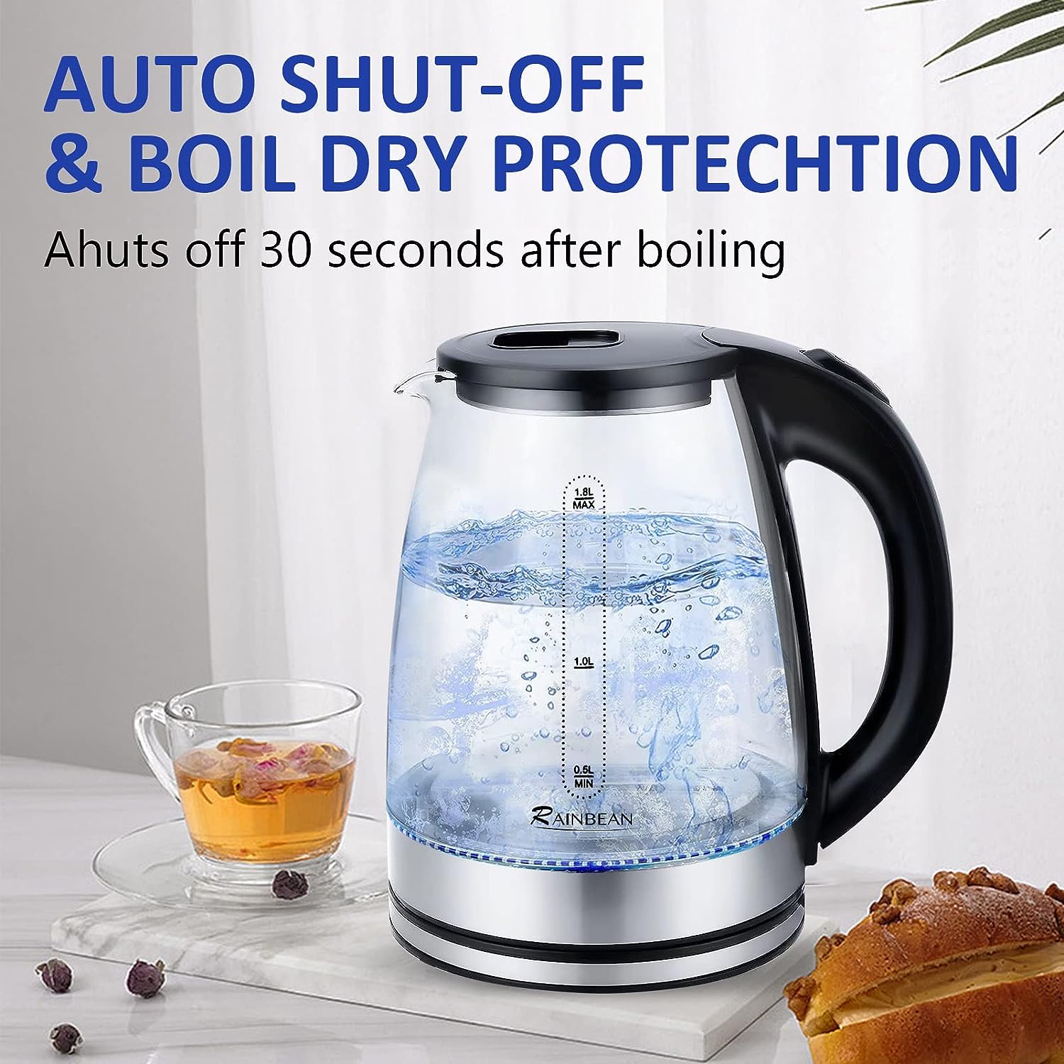 Water Boiler, 1.8L Electric Boiler With LED Light, Auto Shut-Off & Boil Dry Protection