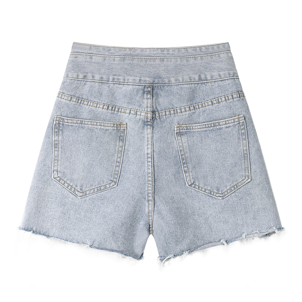 High Waisted Wide Leg Denim Shorts For Women