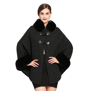 Rex rabbit fur collar double leather woolen coat women