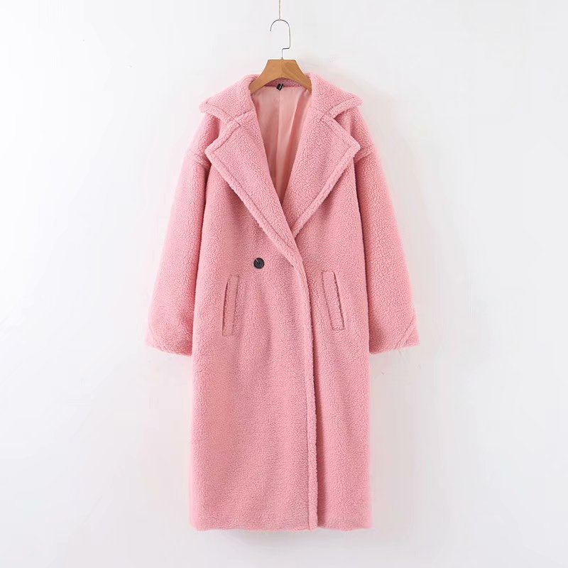 Mid-length lamb fur coat trench coat