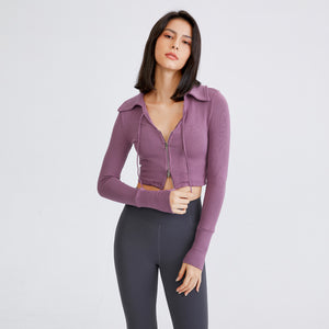 Short Cropped Cropped Sports Jacket Women's Slim Look Running Jacket Long Sleeve Top