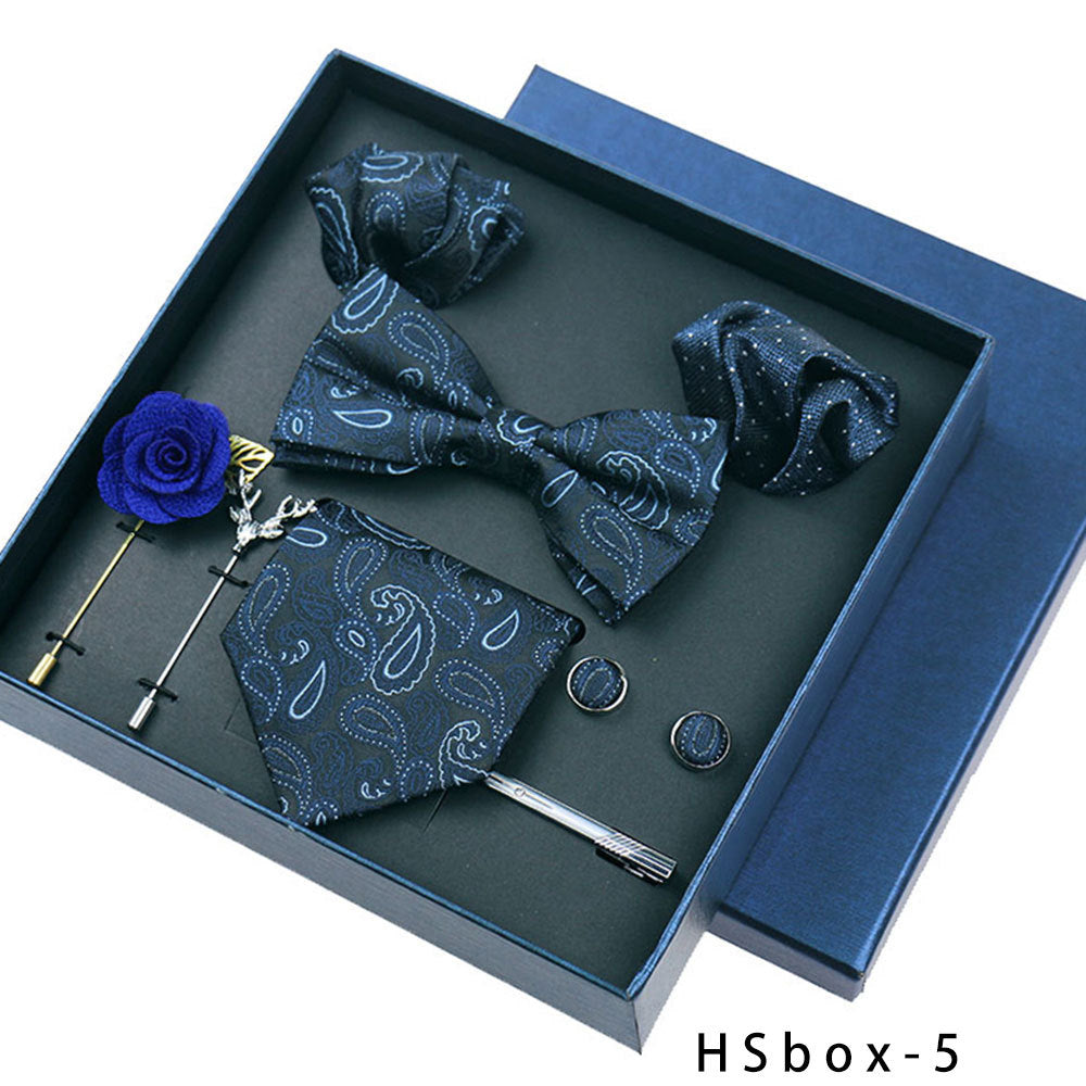 8-piece Gift Box Men's Formal Wear Business Bow Tie Square Scarf Tie Clip