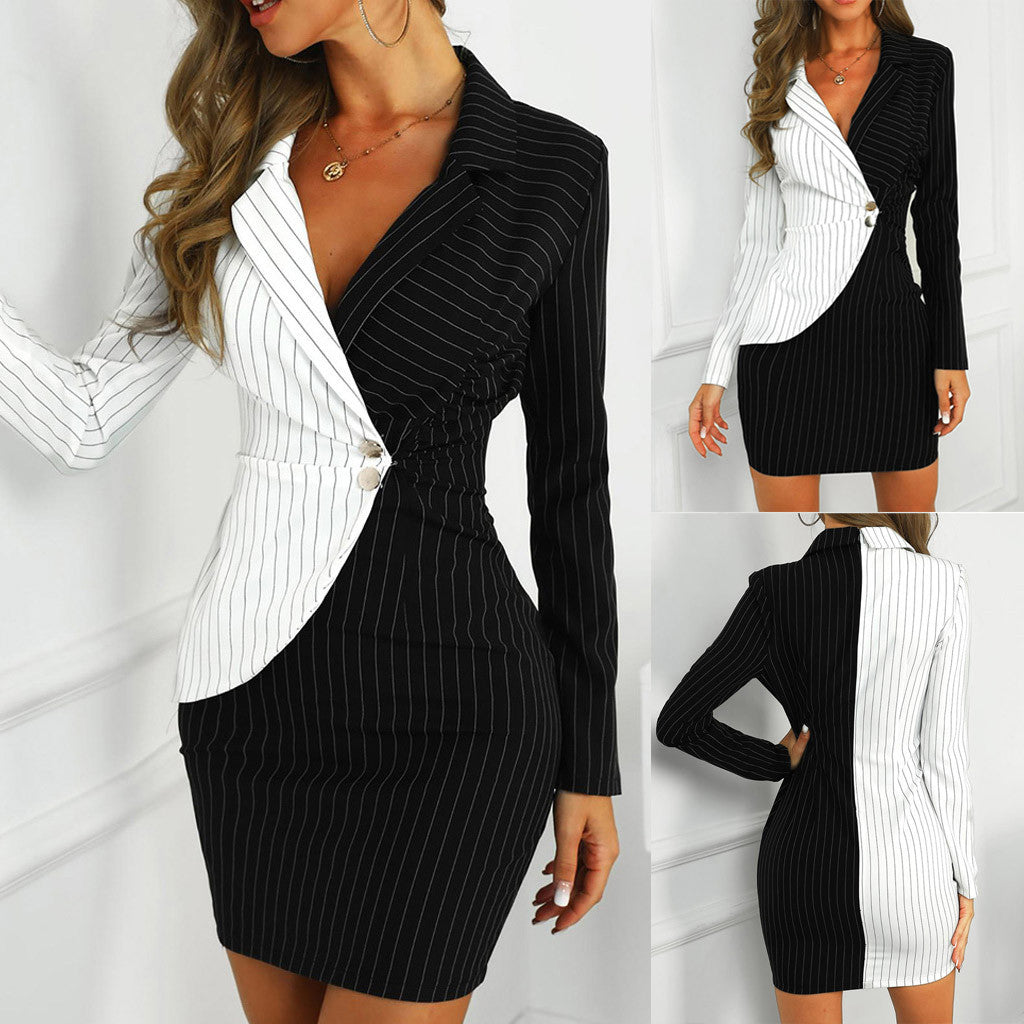 Fashion Suit Women Blazer Dress Turn Down Neck Long Sleeve