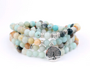 108 Natural Stone Rosary Bracelet Alloy 3D Lotus Life Tree Anklet Yoga Mala Necklace