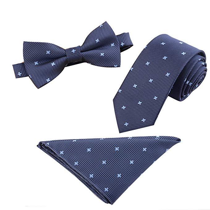 Tie Set 6cm Men's British Korean Embroidered Striped Bow Tie Square Scarf Tie Three-piece Set