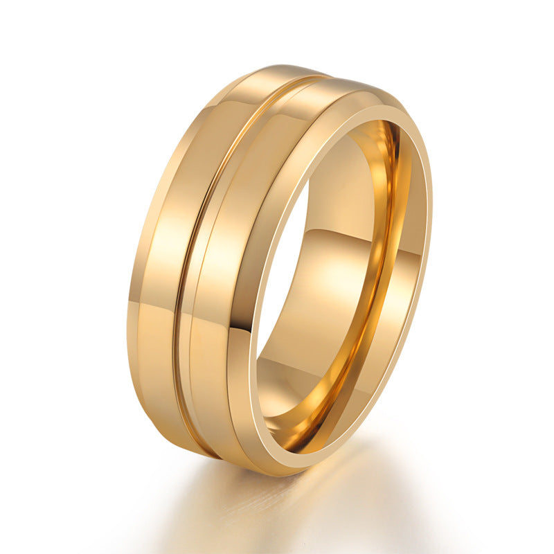 8mm Simple Groove Electroplating 18K Gold-plated Ring