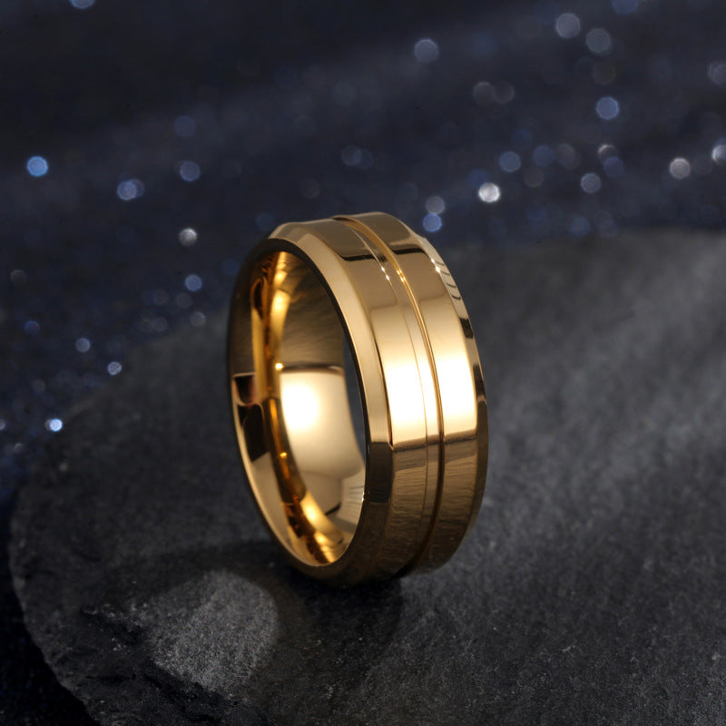 8mm Simple Groove Electroplating 18K Gold-plated Ring