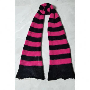 Black Red Black Gray Striped Scarf Punk All-match Soft And Comfortable Drape Knit Wool