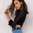 women crop top hollow out ruffles flare sleeve female