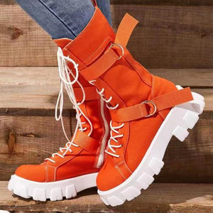 Platform Boots Buckle Lace-up Cowboy Boots Women Shoes