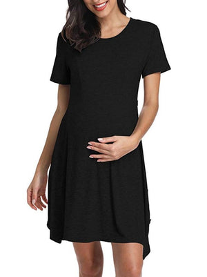 Hot Sale New Maternity Short Sleeve Button Solid Dress