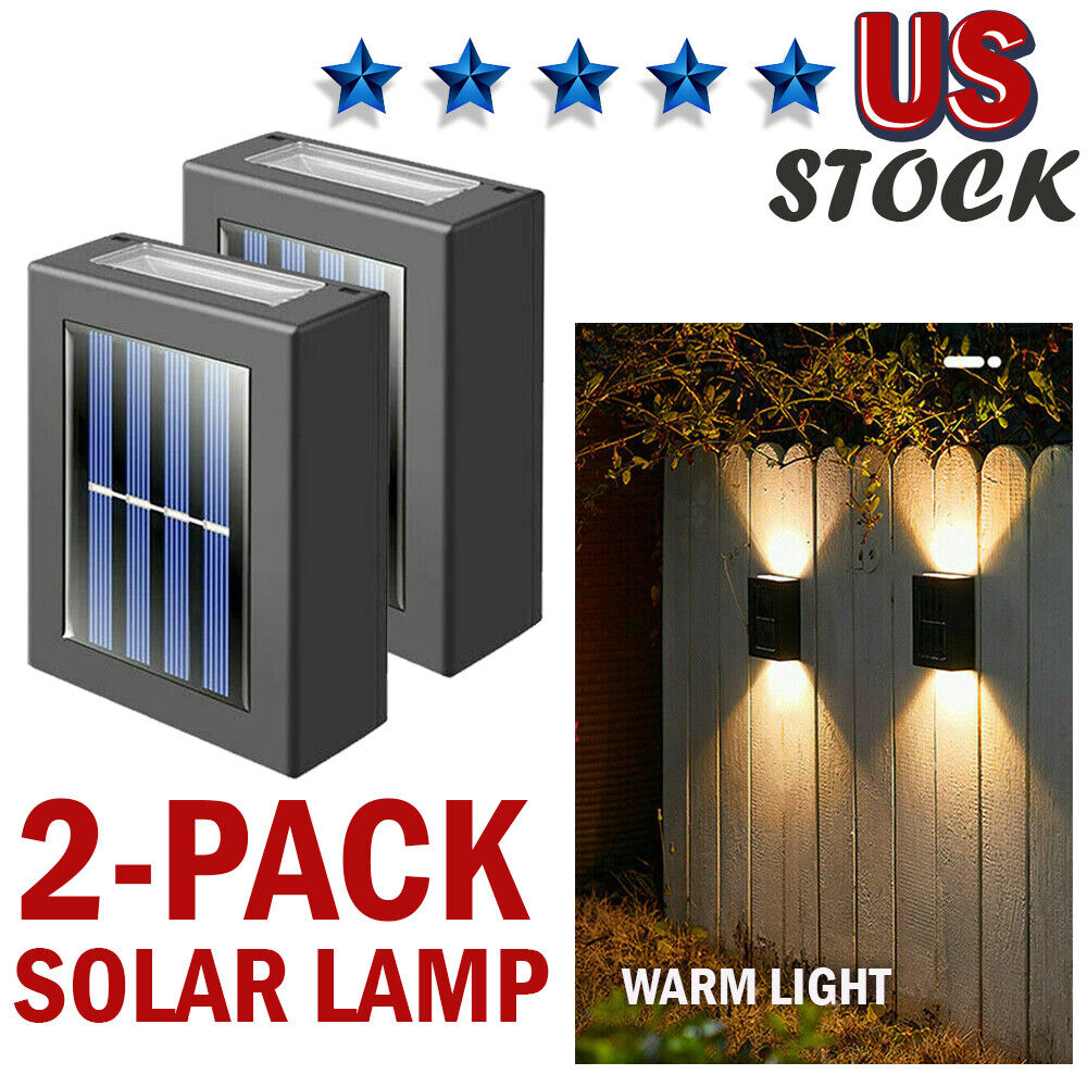 2-Pack LED Solar Street Light Sensor Outdoor Garden Yard Fence Wall Lamp Pathway