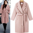 new style plus size women's pure color lace-up windbreaker loose coat long woolen coat women