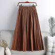 Solid Color Mid-length High Waist PU Leather Pleated Skirt For Women