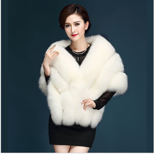 New Fox Fur Silver Coat Shawl Cape Female