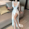 Slit Temperament Kink Long Skirt Sexy V-neck Low-cut Backless Hot Girl White Dress Dress