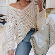 Sexy V-neck hollow loose knit sweater women