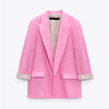 Women's Fashionable Curled Brim Cuff Polo Collar Top Blazer