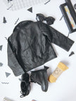 PU lapel leather coat