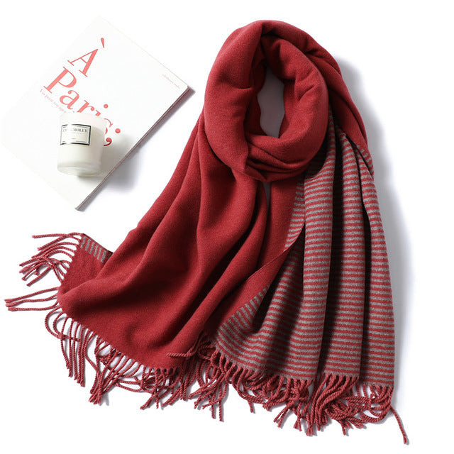 New Winter Scarf For Women Fashion Striped Cashmere Shawls